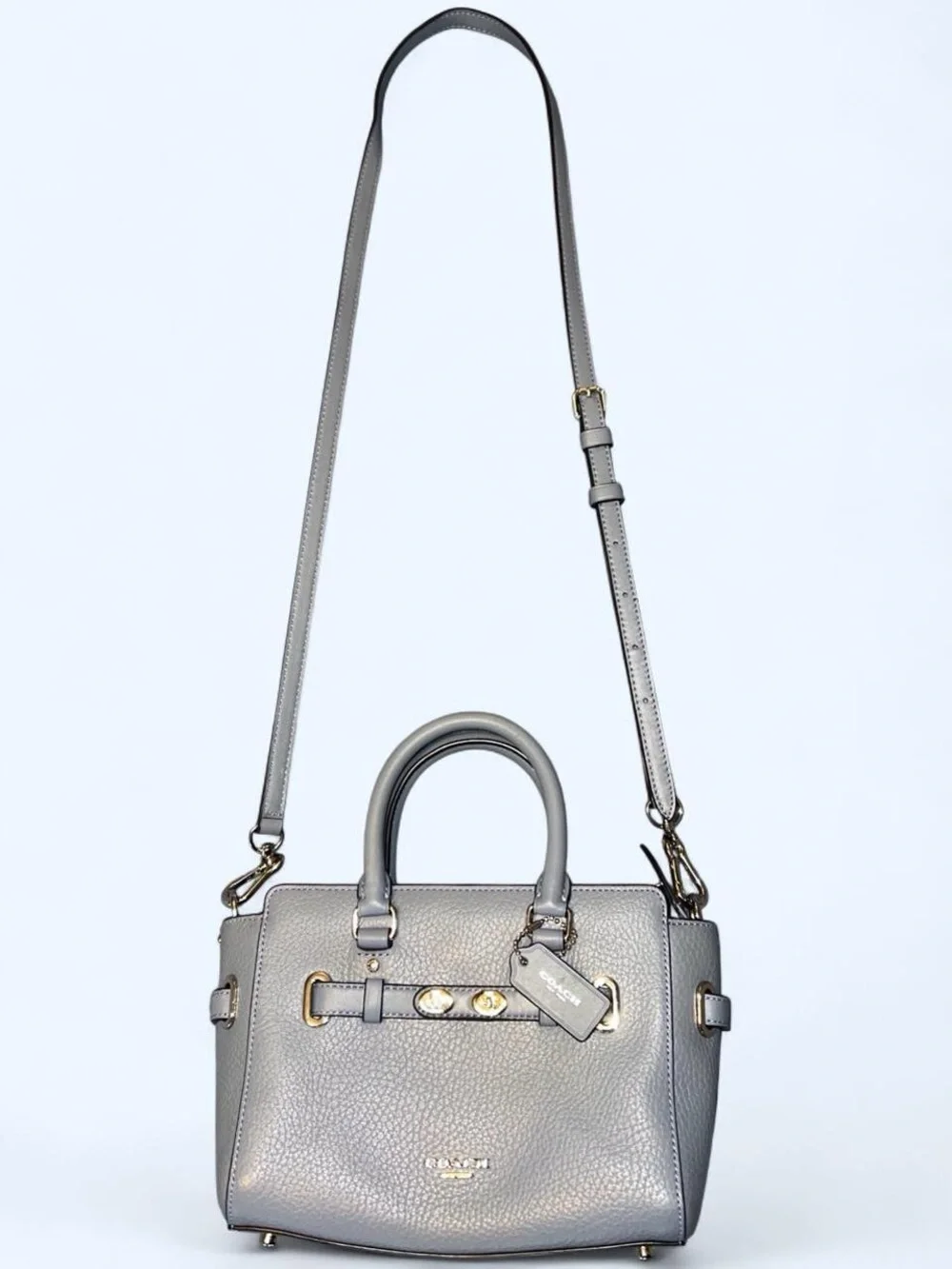 Coach Blake Carryall 25 Pebbled Leather Satchel Crossbody in Dusty Blue